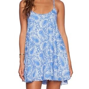 Show Me Your Mumu Bella Dress Blue White Leaf Print Spaghetti Strap Lined Size S